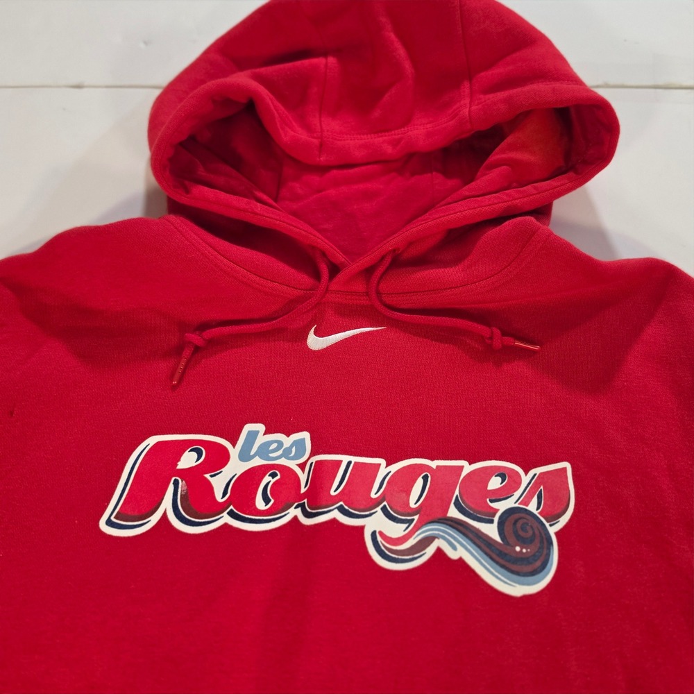 Nike Les Rouges Hoodie Mens Medium Red Graphic Pullover Sweatshirt - Picture 2 of 9